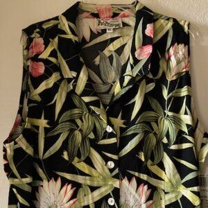 KAUA'IANA MADE IN HAWAII BUTTON BLOUSE ISLAND RESORT ALOHA WEAR PETITE XL NEWTAG